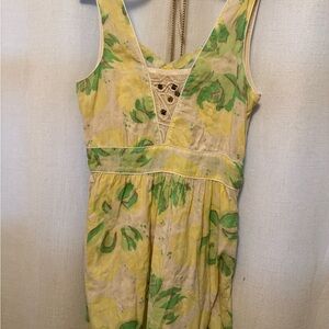 Free People Yellow and Green Midi Dress